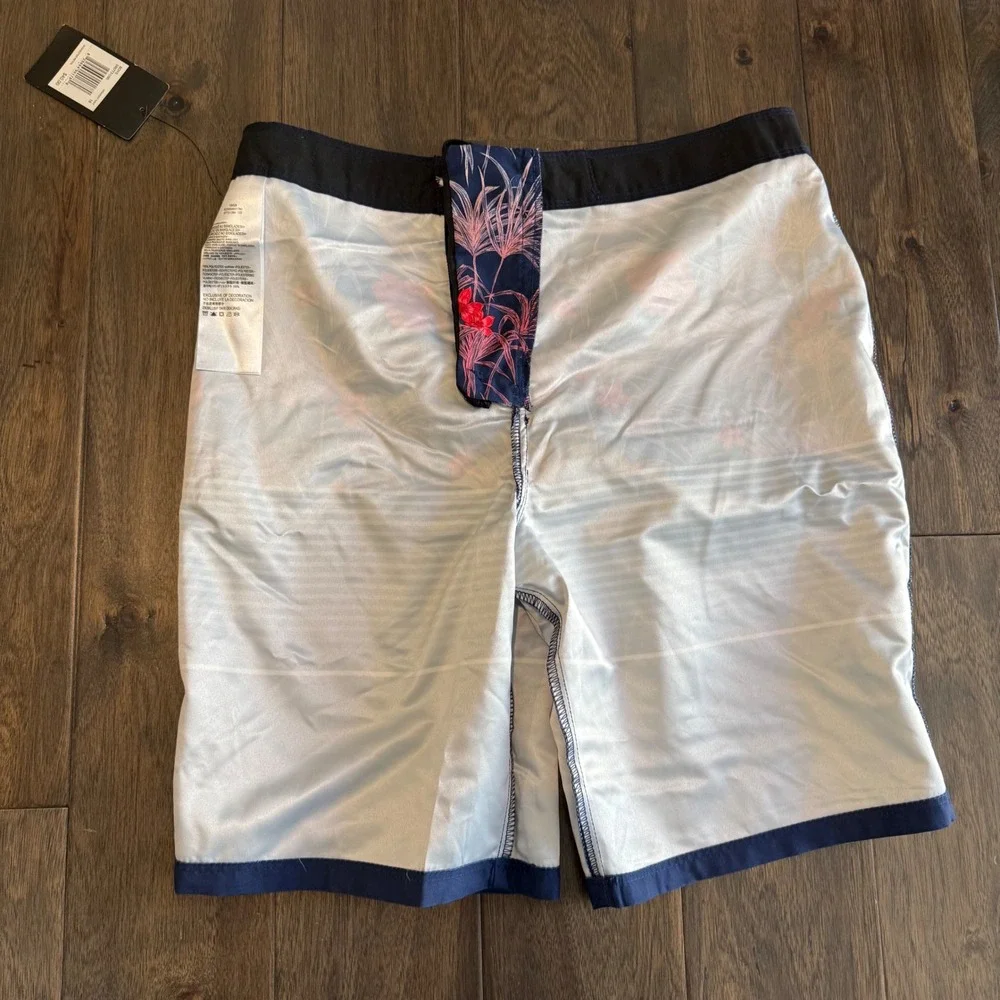 Hurley Board Shorts Kids Size 18/29 Navy Blue New Tropical Floral Striped Trunks